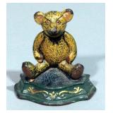 Vintage Miniature Cast Iron Teddy Bear Door Stop 3.75"H