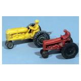 Hubley Kiddie Toy Hard Plastic Tractor And Auburn Red Rubber Tractor