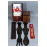 Great American Jelly Bean Machine, Wood Fork & Spoon, Dutch Cookie Mold, Wood Canister Set (4) And M