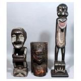 Female Face Bookend, Squatting Man And Standing Man African Statues