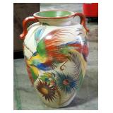 Large Garden Planter With Bird Of Paradise Motif, Signed Jose Diaz, 31"H x 20"Dia