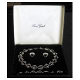 Laura Gayle Silver Tone Suite, Necklace, Bracelet And Clip On Earrings In Original Box