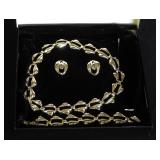 Laura Gayle Gold Tone Suite In Original Box, Necklace, Bracelet And Clip On Earrings
