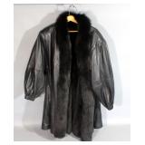 Black Leather Stroller W/Dyed Black Fox Tux Reverse To Dyed Sheared Mink, Includes Tag And Appraisal