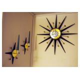 Welby Metal Starburst Contemporary Wall Clock, 25" With 2 Matching Candle Wall Sconces
