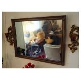 Gold Painted Wood Framed Mirror 27.5" x 35.5" With Matching Candle Sconces And Hanging Spoon
