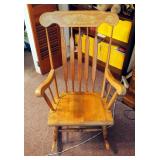 Solid Wood Rocking Chair With Over Sized Seat Featuring Hand Painted Back