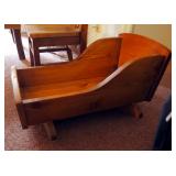 Child Sized Solid Wood Chair And Baby Doll Cradle