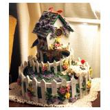 Ceramic Resin Garden Themed Water Wheel And Decorative Ceramic Lamp With Marble And Brass Base