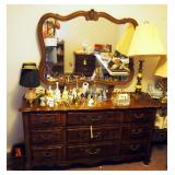 Solid Wood Dresser With 9 Drawers And Mirror, 70" x 60" x 19"