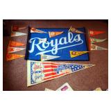 Penants Collection Including 1985 World Series, Football And Royal Welcome Mat
