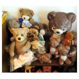Assorted Bear Collection, Hand Painted Ceramic Bears And Plush Teddy Bears