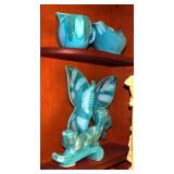 Hand Made Blue Aqua Modeled,Pitchers, Vases, Planters, Cups And More, 11 Pieces Total
