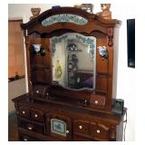 Early American Solid Wood Dresser With 6 Drawers & Lighted Sconces, 83" x 64" x 18"