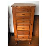 Solid Wood Jewelry Armoir 8 Felt Lined Drawers 2 Necklace Cabinets And Mirror, 41" x 18" x 15"