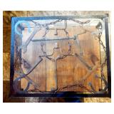 Custom Welded Scrap Metal Side Table With Glass Top And Shelf 22"H x 29"W X 24"D