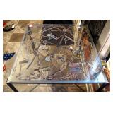 Custom Welded Scrap Metal Kitchen Table With Glass Top 29" x 36.75" x 36.5"
