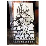 Plasma Cut Steel Stand Up Sign Ready For Lights, Merry Christmas Happy New Year 32" x 22"