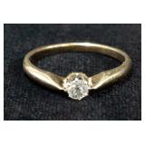 14K Ring With Round Diamond, Size 6.75