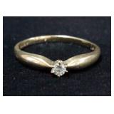 10K Yellow Gold Ring With Small Round Cut Diamond, Size 6.75