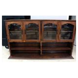 Large Hutch Top With 4 Glass Front Doors, Cupboards Have Plate Grooves 48"H x 85"W x 17.5"D