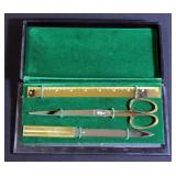 Vintage German Griffon Gold & Chrome Plated Desk Set In Gift Box