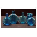 Clevenger Brothers Blue Glass Flasks With Deer And Glass Blowers, Blue Glass Flasks With Duck And Ra