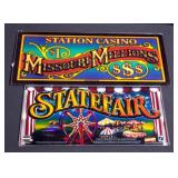 Pinball Back Glass "Station Casino Missouri Millions" 9.5" x 20.5" And "State Fair" 9" xz 17.25"