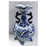 Vintage Footed Blue Flow Vase/Pitcher, 10"H