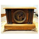 Working Antique Wind Up Wood Mantle Clock, 11" x 16" x 6.5"