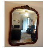 Antique Beveled Glass Wall Mirror With Rose Carved Wood Frame, 34.5" x 26.5"