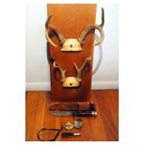 Antler Hat Rack, Hunting Knife With Leather Sheath, Liquid Filled Compass And Barlow Pocket Knife