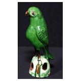 Green Parrot On Perch, Open Base Marked "1860," Relic Of The Ching Dynasty Circa 1860-1875, 9"H