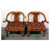 Ming Horseshoe Arm Chairs Designed In The Style Of James Mont, Qty 2, Reupholstered