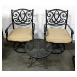 Three-Piece Metal Patio Set, With (2) Swivel Rocking Chairs And Side Table