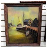 Harbor Scene Original Oil Painted By Robert Tomlin Of Protection, KS 1970