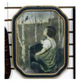 Little Girl Gazing At Blue Bird Framed Print 18" x 14"