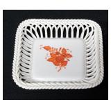 Herend Hungarian Porcelain Square Dish With Lattice Edge, 5" Square