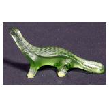Lalique Scaly Green Crystal Lizard, Signed, 6"L