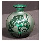Carreia Green Fish Vase, 5"H