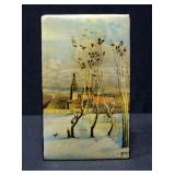 Fedoskino Black Lacquer Hinged Box With "The Rooks Are Returning" Painting, 2.5"H x 6.5"L x 3.75"W