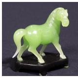 Jade Style Green Asian Horse On Fitted Wood Base, 4"H