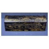 Black Lacquer Lidded Box With Gold Leaf Paint, 5"H x 15"L x 5"D