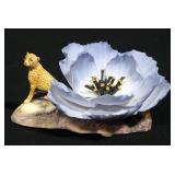 Border The Imagined World Of Fleur Cowles Fine Bone China "Leopard On Blue Poppy", Signed By Artist 