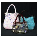 Blown Glass Purses, Qty 3