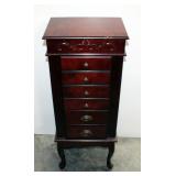 Six-Drawer Mahogany Finish Jewelry Armoire With Flip Top And Two Side Doors, 40"H x 16"W x 12"D