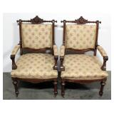 Victorian Parlor Chairs With Arms and Floral Upholstery, Qty 2