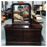 Broyhill Eight-Drawer Dresser And Mirror, Dresser 36"H x 68"L x 19"D