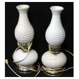 Oil Lamp Style Milk Glass Hobnail Dresser Lamps, Qty 2