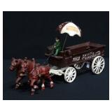 Cast Iron Horse Drawn Vegetable Wagon With Driver And Umbrella